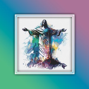 Jesus Christ Redeemer Cross Stitch Pattern 1 Instant PDF Download - Jesus of Nazareth Watercolor Cross Stitch Pattern - Christianity