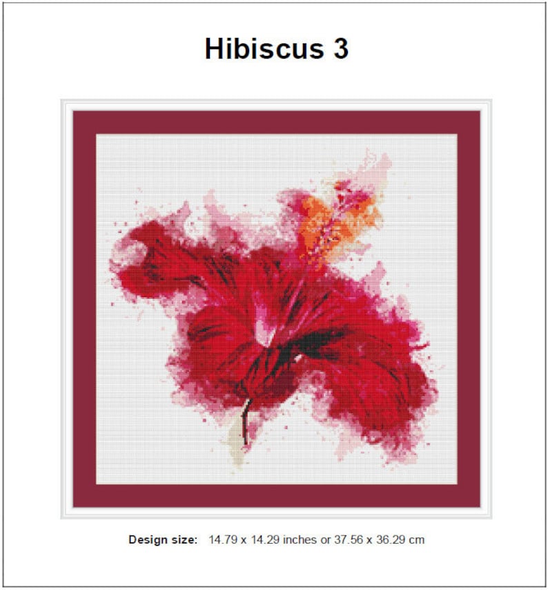 Hibiscus Cross Stitch Pattern 3 Instant PDF Download Tropical Flower Watercolor Cross Stitch Pattern Flowers Cross Stitch Pattern 画像 2