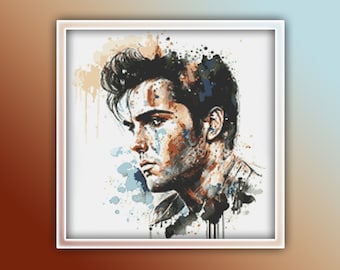 Elvis Presley Cross Stitch Pattern 2 Instant PDF Download - Elvis Presley Watercolor Cross Stitch Pattern - Celebrity - Vintage Singer
