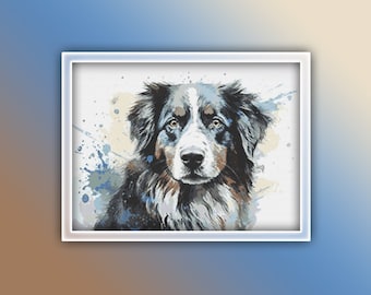 Australian Shepherd Cross Stitch Pattern 3 Instant PDF Download - Dog Watercolor Cross Stitch Pattern - Animal Cross Stitch Pattern