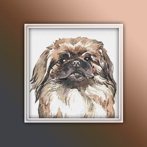 Pekingese Cross Stitch Pattern 1 Instant PDF Download - Pekingese Watercolor Cross Stitch Pattern - Animal Cross Stitch Pattern