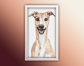 Patrón de punto de cruz de galgo 1 Descarga instantánea en PDF - Patrón de punto de cruz de acuarela de sabueso gris - Patrón de punto de cruz de animales
