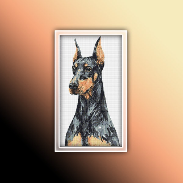 Doberman Pincher Cross Stitch Pattern 8 Instant PDF Download - Black Doberman Pincher Dog Watercolor Cross Stitch Pattern - Dog Cross Stitch
