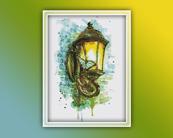 Light Cross Stitch Pattern 1 Instant PDF Download - Wall Light Watercolor Cross Stitch Pattern - Butterfly Cross Stitch Pattern