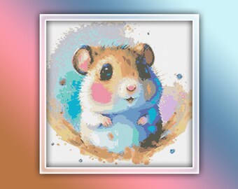 Hamster Cross Stitch Patroon 2 Instant PDF Download - Hamster Pup Aquarel Cross Stitch Patroon - Knaagdier Cross Stitch Patroon