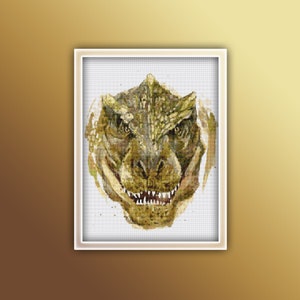 T-Rex Cross Stitch Pattern 1 Instant PDF Download - Dinosaur Watercolor Cross Stitch Pattern - T Rex Cross Stitch Pattern