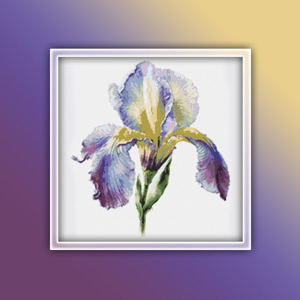 Iris Flower Cross Stitch Pattern 3 Instant PDF Download - Purple Flowers Watercolor Cross Stitch Pattern - Lavender Iris Flower