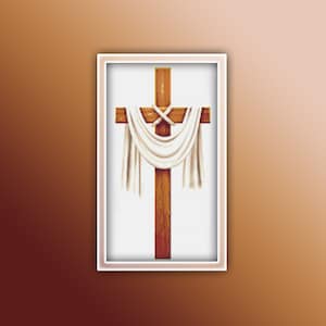 Jesus Cross Cross Stitch Pattern 1 Instant PDF Download | Christianity Watercolor Cross Stitch Pattern | Wooden Cross Stitch Pattern | image 1