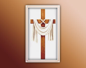 Jesus Cross Cross Stitch Pattern 1 Instant PDF Download | Christianity Watercolor Cross Stitch Pattern | Wooden Cross Stitch Pattern |