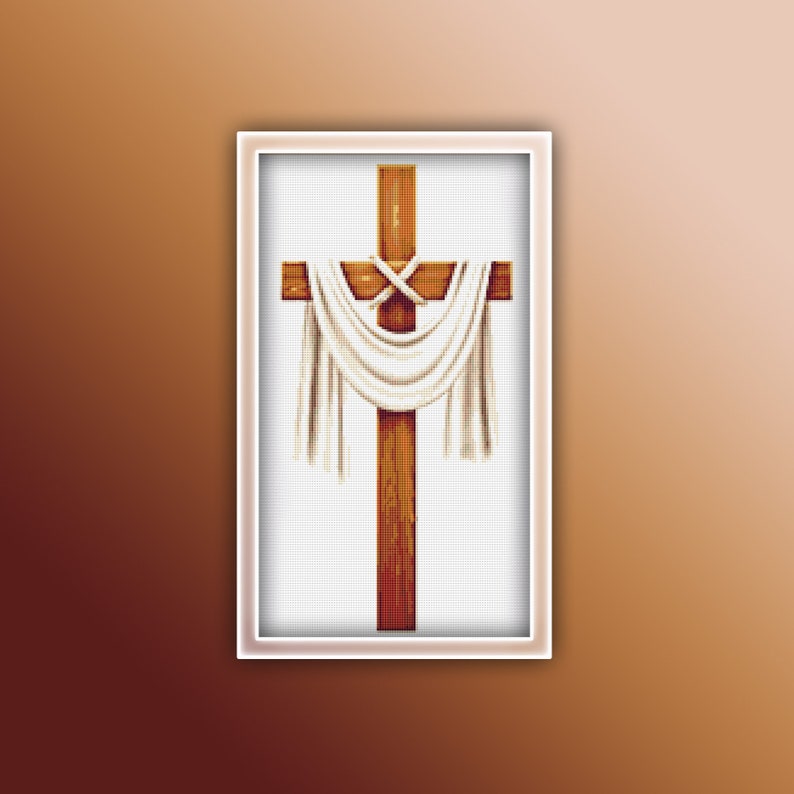 Jesus Cross Cross Stitch Pattern 1 Instant PDF Download | Christianity Watercolor Cross Stitch Pattern | Wooden Cross Stitch Pattern | image 1