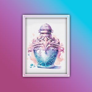 Perfume Cross Stitch Pattern 2 Instant PDF Download - Perfume Bottle Watercolor Cross Stitch Pattern