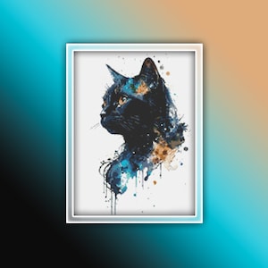 黒猫のクロスステッチ パターン 8 インスタント PDF ダウンロード - 黒猫の水彩画のクロスステッチ パターン - 動物のクロスステッチ パターン