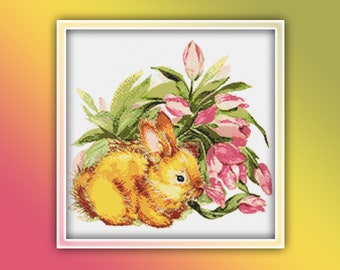 Bunny Cross Stitch Pattern 11 Instant Download Instant PDF Download - Bunny Watercolor Cross Stitch Pattern - Animal Cross Stitch Pattern