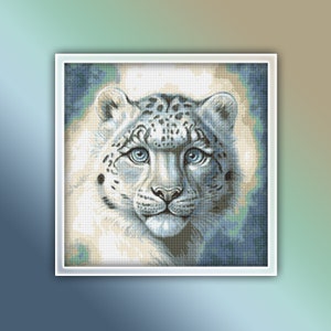 Snow Leopard Cross Stitch Pattern 7 Instant PDF Download - Leopard Watercolor Cross Stitch Pattern - Large Mountain Cat Cross Stitch Pattern