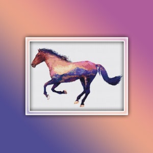 Horse Cross Stitch Pattern 20 Instant PDF Download - Brown Horse Watercolor Cross Stitch Pattern - Animal Cross Stitch Pattern