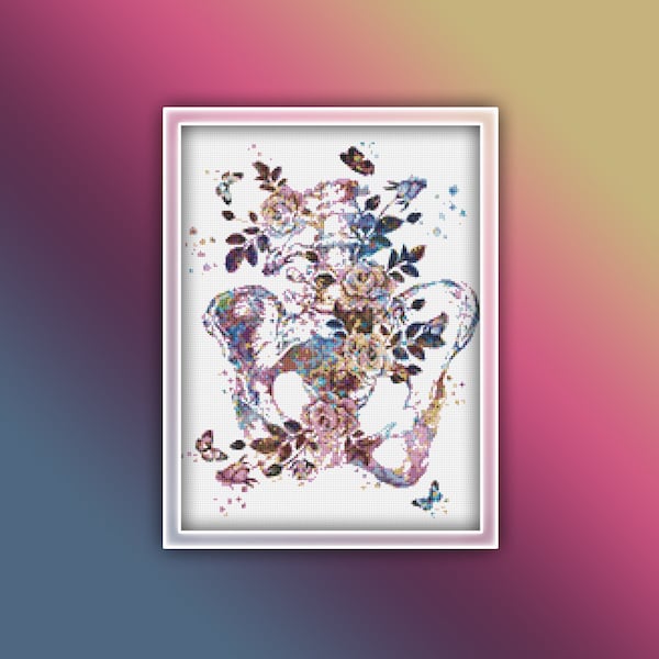 Anatomie-Becken-Kreuzstichmuster 1 Sofortiger PDF-Download - Hüften-Aquarell-Kreuzstichmuster - Hüftknochen - Beckenknochen