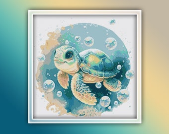 Patrón de punto de cruz de tortuga marina 11 Descarga instantánea en PDF - Patrón de costura de acuarela de tortuga marina bebé - Patrón de punto de cruz de habitación para niños