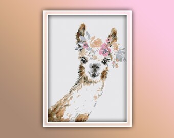 Lama motif point de croix 2 téléchargement PDF instantané - Lama aquarelle point de croix - motif animal - Lama mignon - ferme