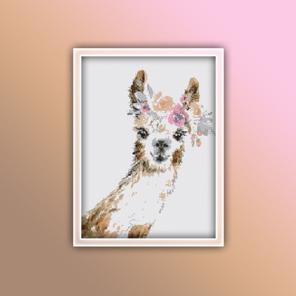 Llama Cross Stitch Pattern 2 Instant PDF Download - Llama Watercolor Cross Stitch Pattern - Animal Cross Stitch Pattern - Cute Llama - Farm