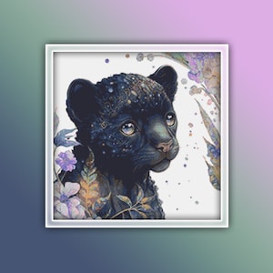 Black Panther Cross Stitch Pattern 12 Instant PDF Download - Jaguar Watercolor Cross Stitch Pattern - Animal Cross Stitch Pattern