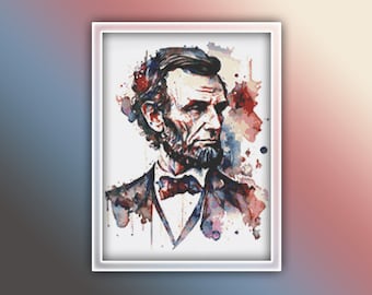 Abraham Lincoln Cross Stitch Pattern 1 Instant PDF Download - Abraham Lincoln Watercolor Cross Stitch Pattern - President of United States