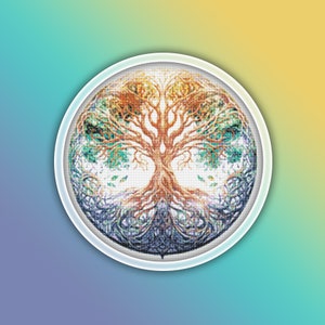 Celtic Tree of Life Cross Stitch Pattern 2 Instant PDF Download - Tree Watercolor Cross Stitch Pattern - Rainbow Tree