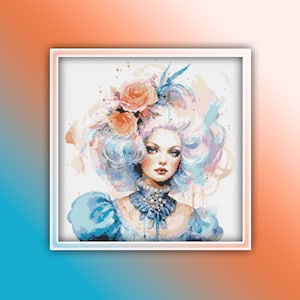 Marie Antoinette Cross Stitch Pattern 2 Instant PDF Download - Marie Antoinette Royalty Watercolor Cross Stitch Pattern