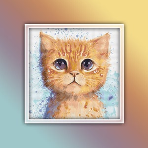 Ginger Cat Cross Stitch Pattern 4 Instant PDF Download - Ginger Cat Watercolor Cross Stitch Pattern - Kitten Cross Stitch Pattern