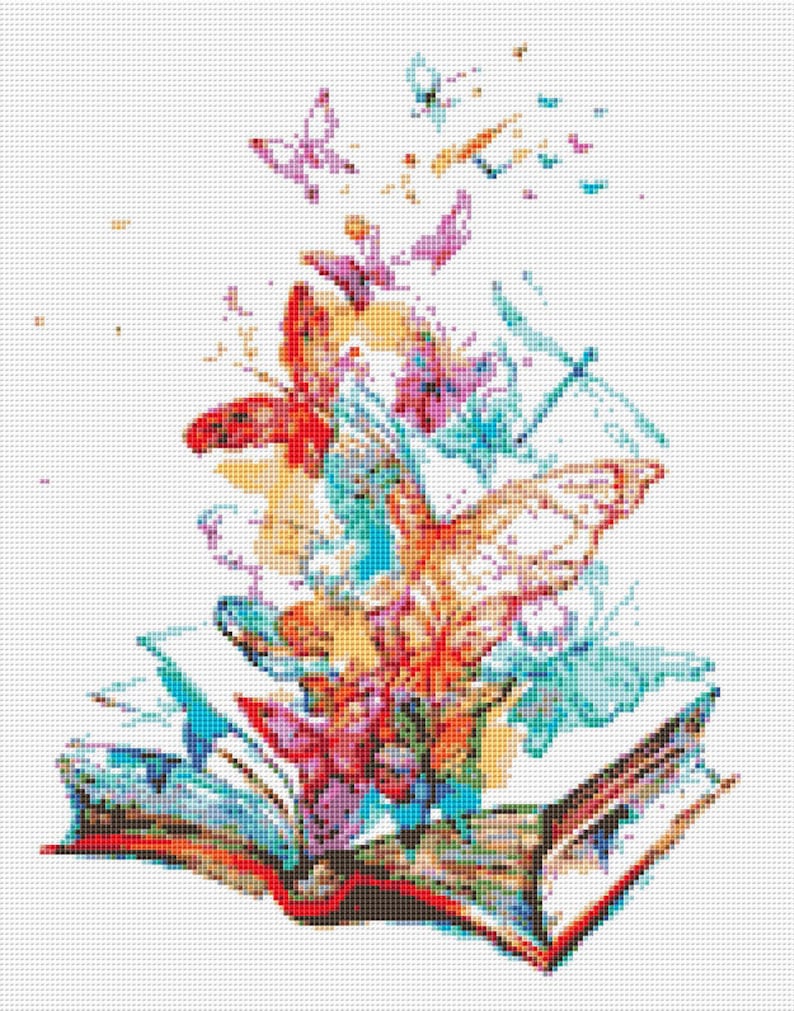 Book Cross Stitch Pattern 2 Instant PDF Download Reading Etsy