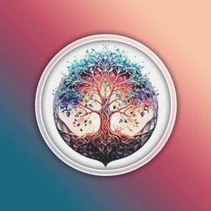 Celtic Tree of Life Cross Stitch Pattern 1 Instant PDF Download - Tree Watercolor Cross Stitch Pattern - Rainbow Tree