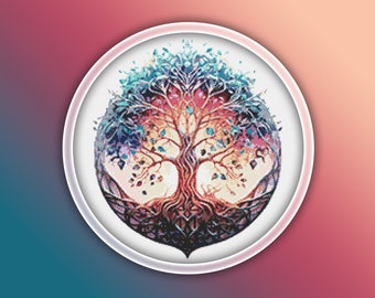 Celtic Tree of Life Cross Stitch Pattern 1 Instant PDF Download - Tree Watercolor Cross Stitch Pattern - Rainbow Tree