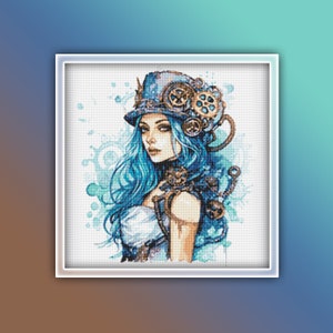 Steampunk vrouw kruissteekpatroon 3 Instant PDF downloaden - vrouw kruissteekpatroon - Steampunk kruissteekpatroon