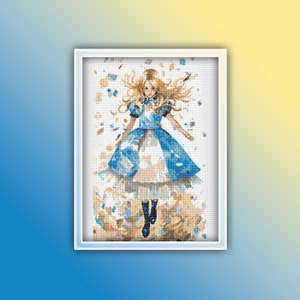 Alice in Wonderland Cross Stitch Pattern 5 Instant PDF Download - Alice Watercolor Cross Stitch Pattern