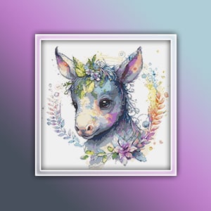 Donkey Cross Stitch Pattern 7 Instant Download Instant PDF Download - Fawn Cross Stitch - Donkey Baby Watercolor Cross Stitch