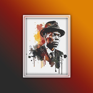 Robert Johnson Cross Stitch Pattern 2 Instant PDF Download - Robert Johnson Watercolor Cross Stitch Pattern - Blues Guitar Player