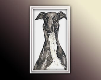 Greyhound Cross Stitch Pattern 3 Instant PDF Download - Grey Hound Watercolor Cross Stitch Pattern - Animal Cross Stitch Pattern