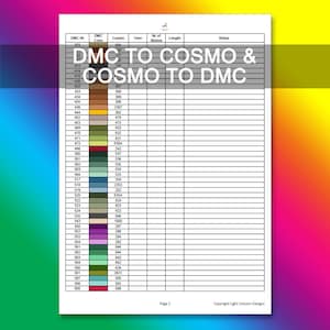 DMC to Cosmo Conversion Chart PDF Instant Download | Cross Stitch Chart ...
