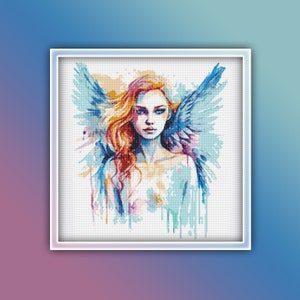 Angel Cross Stitch Pattern 2 Instant PDF Download - Woman Watercolor Cross Stitch Pattern - Angel Wings - Celestial Angel