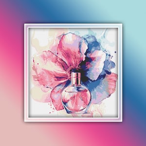 Perfume Cross Stitch Pattern 7 Instant PDF Download - Perfume Bottle Watercolor Cross Stitch Pattern