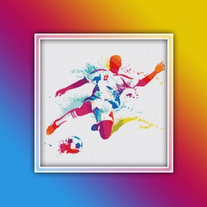 Soccer Player Cross Stitch Pattern 1 Instant Download Instant PDF Download - Soccer Watercolor Cross Stitch Pattern - Football