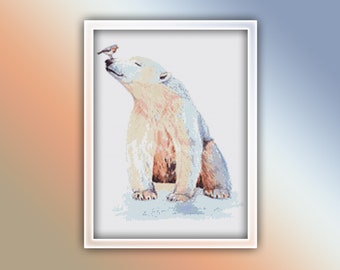 Polar Bear Cross Stitch Pattern 3 Instant PDF Download - Polar Bear Watercolor Cross Stitch Pattern - Animal Cross Stitch Pattern