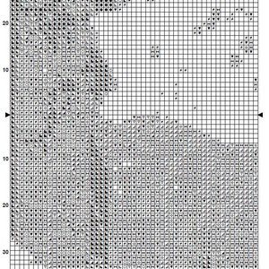 Peut inclure: Grille de point de croix noir et blanc pour un cerf avec une vari&eacute;t&eacute; de symboles, y compris des cercles, des carr&eacute;s, des triangles et des signes plus. Le tableau est intitul&eacute; "Cerf 6" et "Page 6".