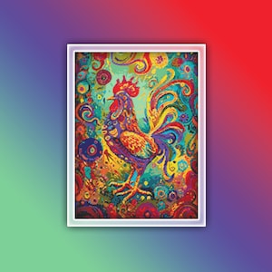 Rooster Cross Stitch Pattern 10 Instant PDF Download - Chicken Watercolor Cross Stitch Pattern - Bird Cross Stitch