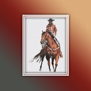 Cowboy Cross Stitch Pattern 1 Instant PDF Download - Horse Watercolor Cross Stitch Pattern