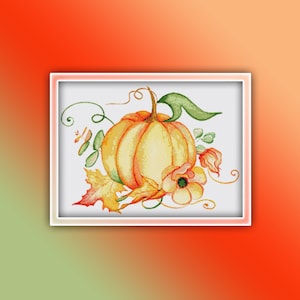 Pumpkin Cross Stitch Pattern 1 Instant PDF Download - Autumn Watercolor Cross Stitch Pattern - Halloween Cross Stitch Pattern