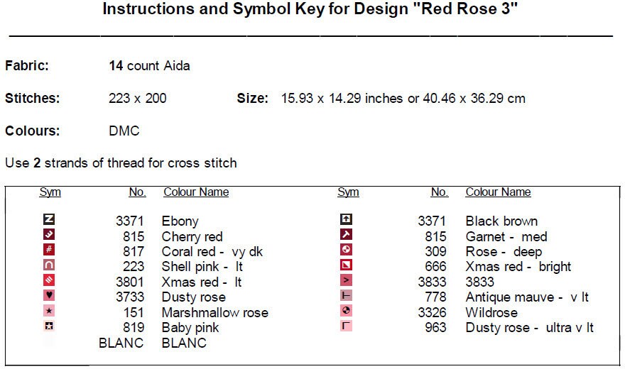 Red Rose Cross Stitch Pattern 3 Instant PDF Download Rose - Etsy