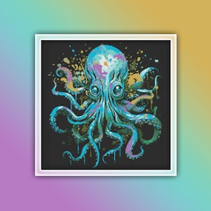 Octopus Cross Stitch Pattern 17 Instant PDF Download - Octopus Watercolor Cross Stitch Pattern - Animal Cross Stitch Pattern
