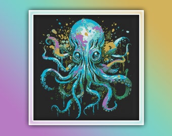 Octopus Cross Stitch Pattern 17 Instant PDF Download - Octopus Watercolor Cross Stitch Pattern - Animal Cross Stitch Pattern