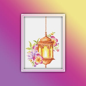 Arabic Hanging Lantern Cross Stitch Pattern Instant PDF Download | Light Watercolor Cross Stitch Pattern | Lighting | Light Fitting | Lamp |