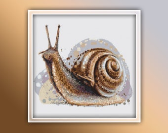 Snail Cross Stitch Pattern 1 Instant PDF Download - Garden Snail Watercolor Cross Stitch Pattern - Snail Cross Stitch Pattern